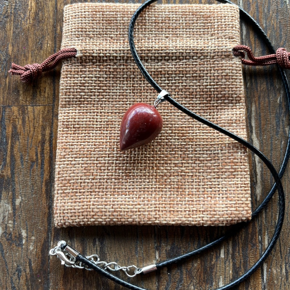 Red Jasper Cone Necklace | Genuine Crystal Pendant | Boho Jewelry